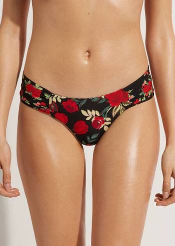 Abajo De Bikini Calzedonia Brazilian Reversible Ruched Nizza Mujer Rosas Rojas | CO2872BC