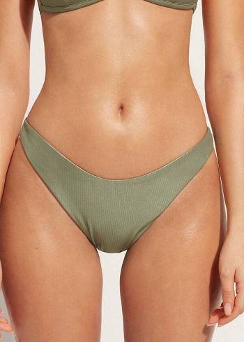 Abajo De Bikini Calzedonia Coated-Effect High-Cut Brazilian Antigua Mujer Verde | CO2828VD