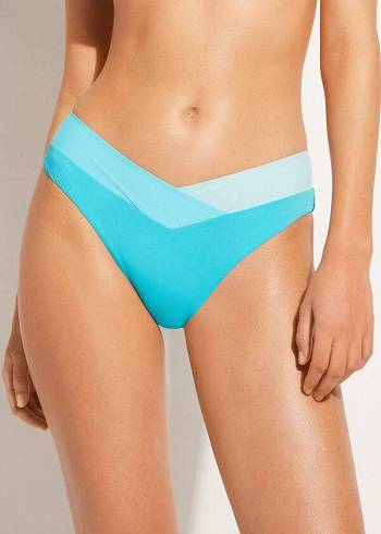 Abajo De Bikini Calzedonia Color Block Azzorre Mujer Turquesa Verde | CO2821RW