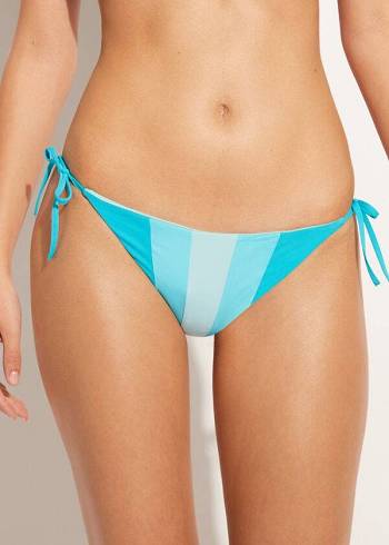 Abajo De Bikini Calzedonia Color Block String Azzorre Mujer Turquesa Verde | CO2820TV