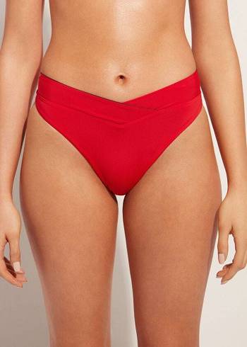 Abajo De Bikini Calzedonia High-Cintura V-Cut Brazilian Indonesia Mujer Rojas | CO2726WY