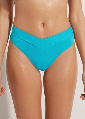 Abajo De Bikini Calzedonia High-Cintura V-Cut Brazilian Indonesia Mujer Turquesa | CO2727QZ