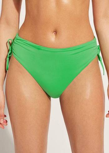 Abajo De Bikini Calzedonia High-Cintura Drawstring Indonesia Mujer Verde | CO2735LH