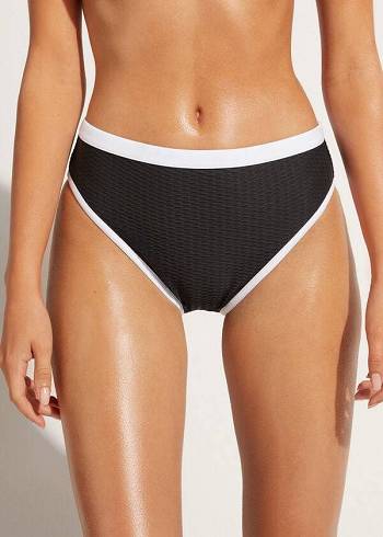 Abajo De Bikini Calzedonia High Cintura Coimbra Mujer Negras Blancas | CO2769SO