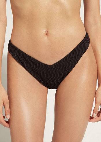 Abajo De Bikini Calzedonia High-Cut Brazilian Mykonos Mujer Negras | CO2743AP