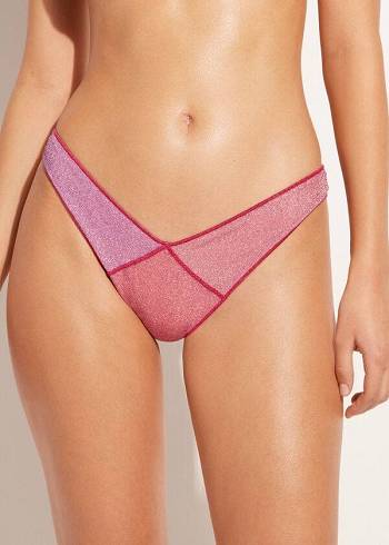 Abajo De Bikini Calzedonia High Cut Brazilian Lamé Lisbona Mujer Rosas | CO2799MA