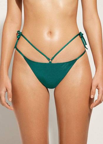 Abajo De Bikini Calzedonia Lamé Brazilian Side String Hollywood Mujer Verde | CO2705TV