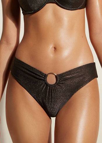 Abajo De Bikini Calzedonia Lamé High Cintura Hollywood Mujer Negras | CO2704YU