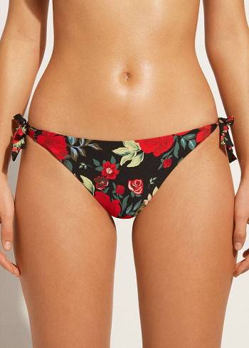 Abajo De Bikini Calzedonia Reversible String Nizza Mujer Rosas | CO2677YU