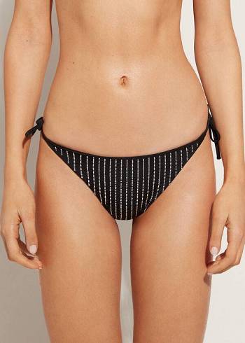 Abajo De Bikini Calzedonia Rhinestone Brazilian String Shanghai Mujer Negras | CO2675IS