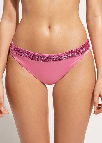 Abajo De Bikini Calzedonia Sequined Cannes rosa Mujer Rosas | CO2651YU