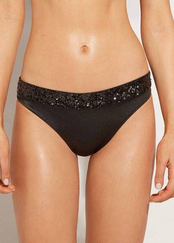 Abajo De Bikini Calzedonia Sequined Cannes rosa Mujer Negras | CO2652TV