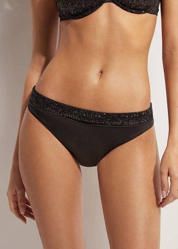 Abajo De Bikini Calzedonia Sequined Cannes Mujer Negras | CO2657MA