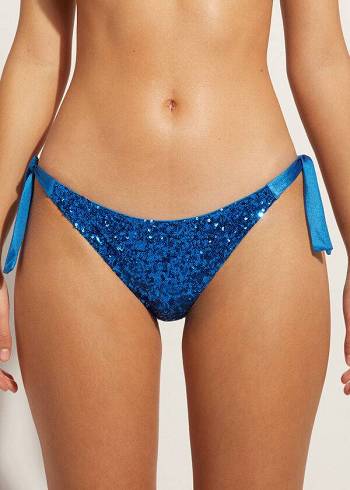 Abajo De Bikini Calzedonia Sequined Side-Tie Cannes Mujer Azules | CO2640NB