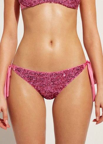 Abajo De Bikini Calzedonia Sequined Side-Tie Cannes Mujer Rosas | CO2641HK