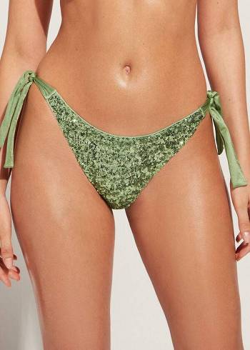 Abajo De Bikini Calzedonia Sequined Side-Tie Cannes Mujer Verde | CO2643FM