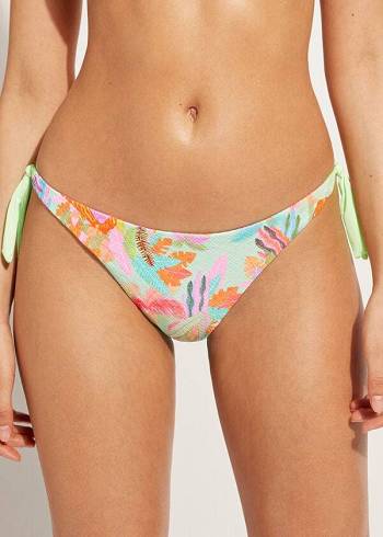 Abajo De Bikini Calzedonia Side-Tie Brazilian Foliage Tahiti Mujer Verde | CO2623HK