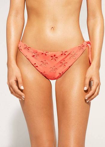 Abajo De Bikini Calzedonia Side Tie Brazilian Corfù Mujer Coral Naranjas | CO2633YU