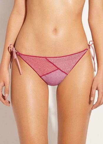 Abajo De Bikini Calzedonia String Tie Lamé Lisbona Mujer Rosas | CO2570HK