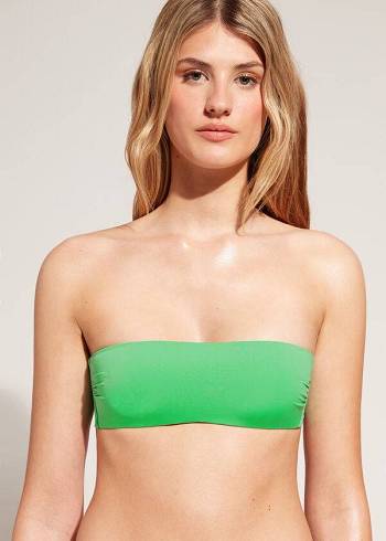 Arriba De Bikini Calzedonia Acolchado Bandeau Indonesia Eco rosa Mujer Verde | CO2387JJ