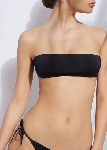 Arriba De Bikini Calzedonia Acolchado Bandeau Indonesia Eco rosa Mujer Negras | CO2388HK