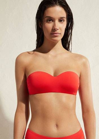 Arriba De Bikini Calzedonia Acolchado Bandeau Indonesia Eco Mujer Rojas | CO2396IS