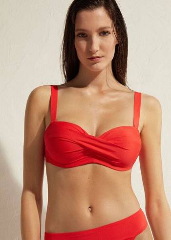 Arriba De Bikini Calzedonia Acolchado Bandeau Indonesia Mujer Rojas | CO2400RW