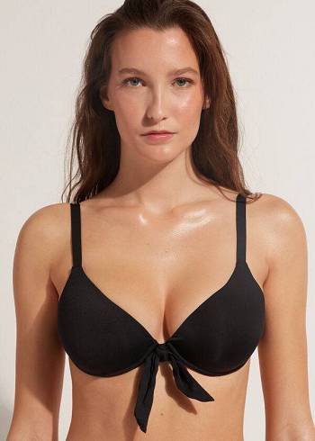 Arriba De Bikini Calzedonia Acolchado Push-Up Indonesia Mujer Negras | CO2339DN