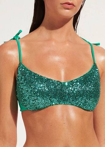 Arriba De Bikini Calzedonia Acolchado Tank-Estilo Cannes Mujer Verde | CO2307CE