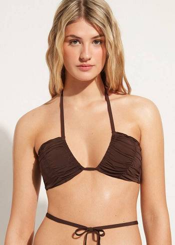 Arriba De Bikini Calzedonia Drawstring Bandeau Islamorada Mujer Cafe Marrones | CO2479EX