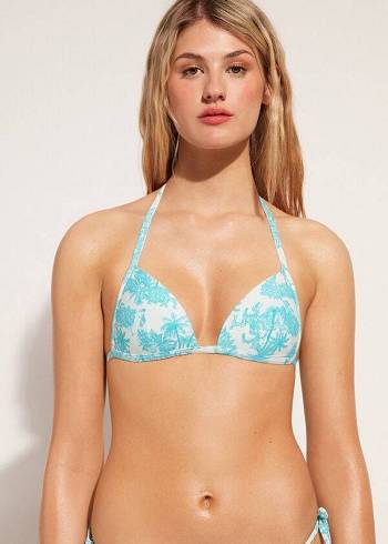 Arriba De Bikini Calzedonia Graduated Acolchado Triangle Sorrento Mujer Azules | CO2441GL