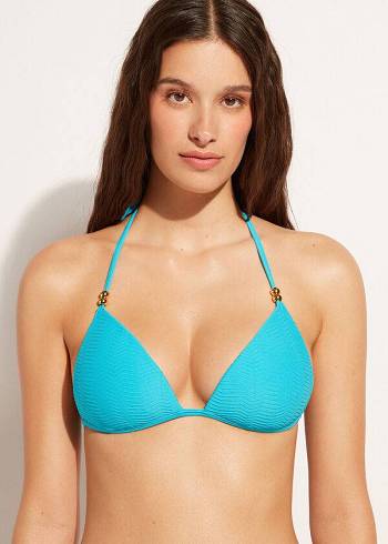 Arriba De Bikini Calzedonia Graduated Acolchado Triangle Casablanca Mujer Turquesa | CO2453EX