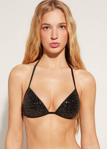 Arriba De Bikini Calzedonia Graduated Acolchado Triangle Cannes Mujer Negras | CO2458BC