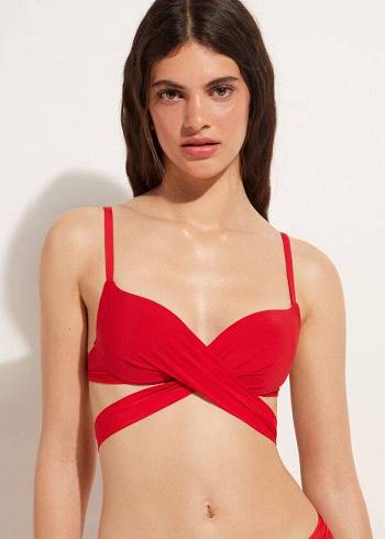 Arriba De Bikini Calzedonia Graduated Acolchado Push Up Indonesia Mujer Rojas | CO2466HK