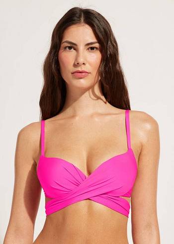 Arriba De Bikini Calzedonia Graduated Acolchado Push Up Indonesia Mujer Rosas | CO2469DN