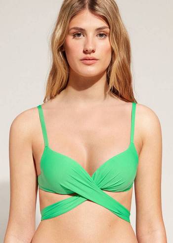 Arriba De Bikini Calzedonia Graduated Acolchado Push Up Indonesia Mujer Verde | CO2470SO