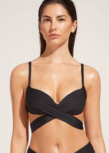 Arriba De Bikini Calzedonia Graduated Acolchado Push Up Indonesia Mujer Negras | CO2471AP