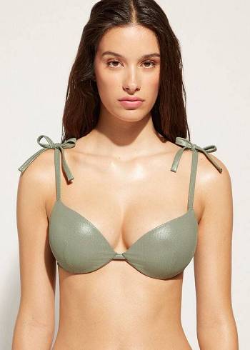 Arriba De Bikini Calzedonia Graduated Acolchado Push Up Antigua Mujer Verde | CO2475UT