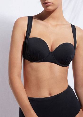 Arriba De Bikini Calzedonia Indonesia Push-Up Bandeau Mujer Negras | CO2416FM