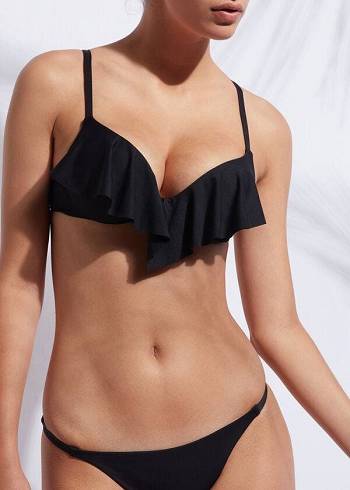 Arriba De Bikini Calzedonia Indonesia Ultra Push Up Ruffle Mujer Negras | CO2415GL