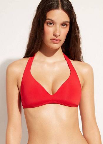 Arriba De Bikini Calzedonia Soft Acolchado Triangle Indonesia Mujer Rojas | CO2222GL