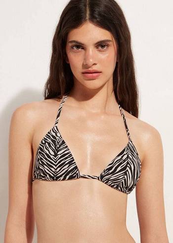 Arriba De Bikini Calzedonia Triangle String Zebra Nairobi Mujer Negras | CO2126VD