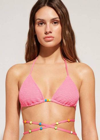 Arriba De Bikini Calzedonia Triangle String Tie San Diego Mujer Rosas | CO2129MA