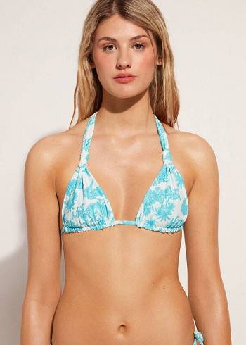 Arriba De Bikini Calzedonia Triangle String Sorrento Mujer Azules | CO2132EX