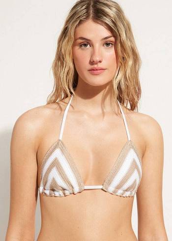 Arriba De Bikini Calzedonia Triangle String Mumbai Mujer Blancas Beige | CO2137IS