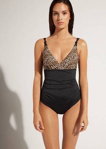 Bañadores Calzedonia One Piece Malindi Mujer Negras | CO2025MA