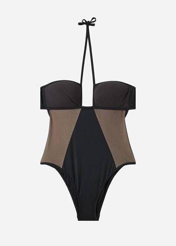 Bañadores Calzedonia One Piece Tulle Insert Tokyo Mujer Negras | CO2020XF