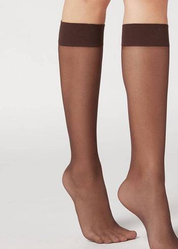 Calcetines Calzedonia 20 Denier Comodidad Cuff Knee-Highs Sheer Sexy Mujer Cafe | CO1886JJ