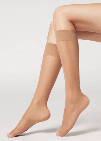 Calcetines Calzedonia 20 Denier Comodidad Cuff Knee-Highs Sheer Mujer Beige | CO1890XF