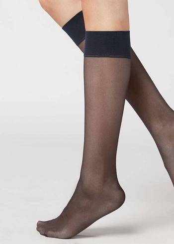 Calcetines Calzedonia 20 Denier Comodidad Cuff Knee-Highs Sheer Mujer Azules | CO1891CE